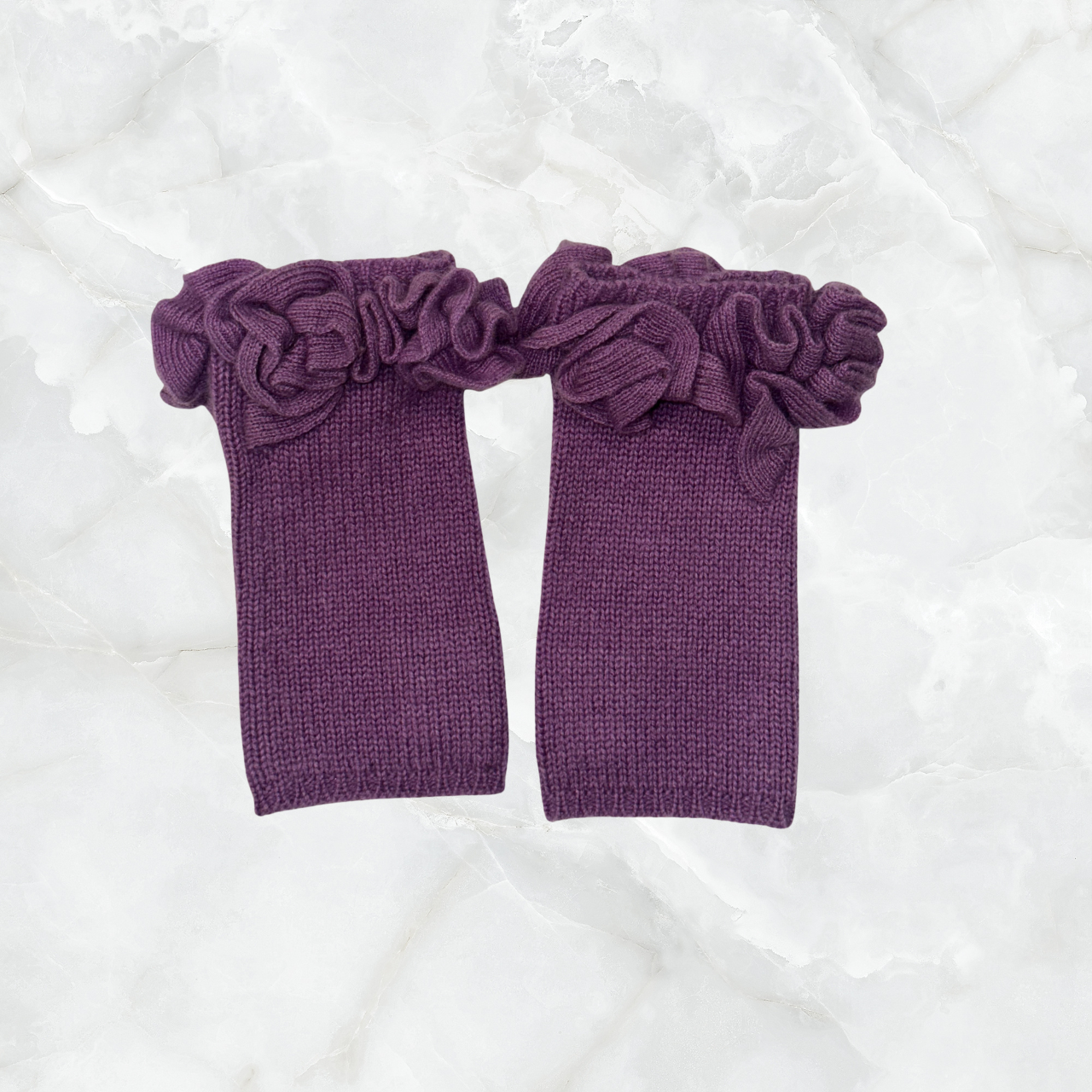 Merino Short Fingerless Gloves w. Ruffle Trim