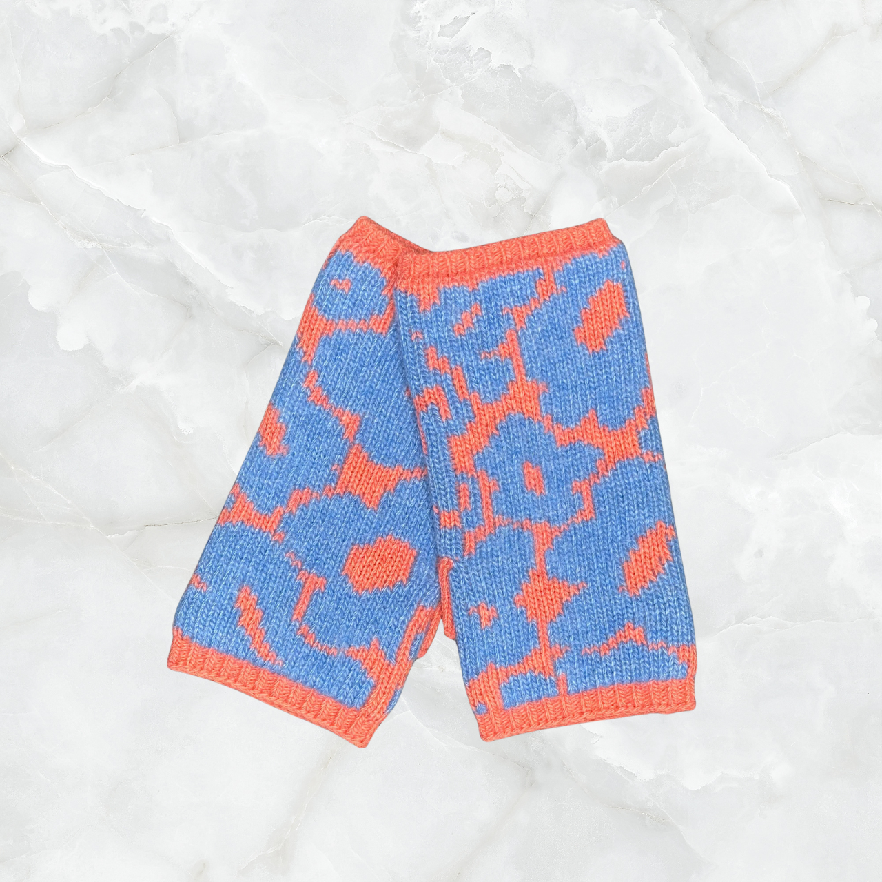 Short Fingerless Merino Gloves w. Intarsia & Crystal Poppies