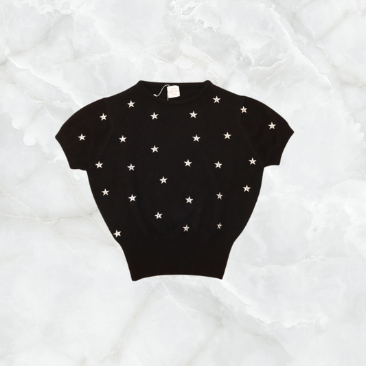 Cashmere Crewneck Sweater w. Scattered Embroidered Stars
