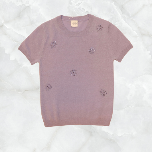 Cashmere Short Sleeve Top with Evil Eyes All Over