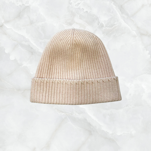 Cashmere Ribbed Beanie with Yarn Whip Stitch