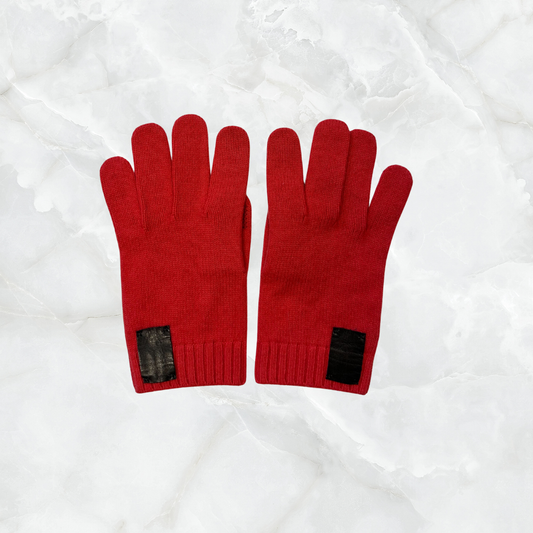 Men's Cashmere Short Full Finger Gloves with Stitch Leather Tab & Touchscreen Fingertip