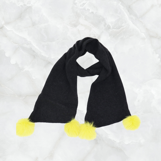 Cashmere Long Scarf w. Pom Poms