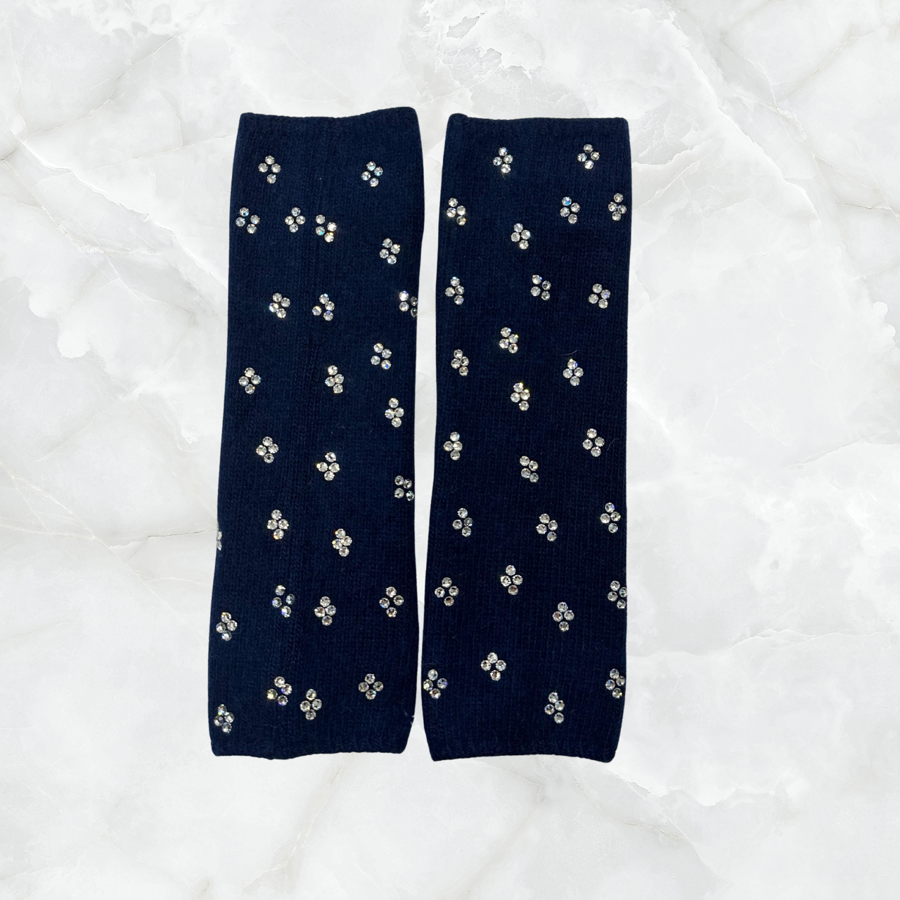 Cashmere Long Fingerless Gloves with Crystal Diamonds All Over