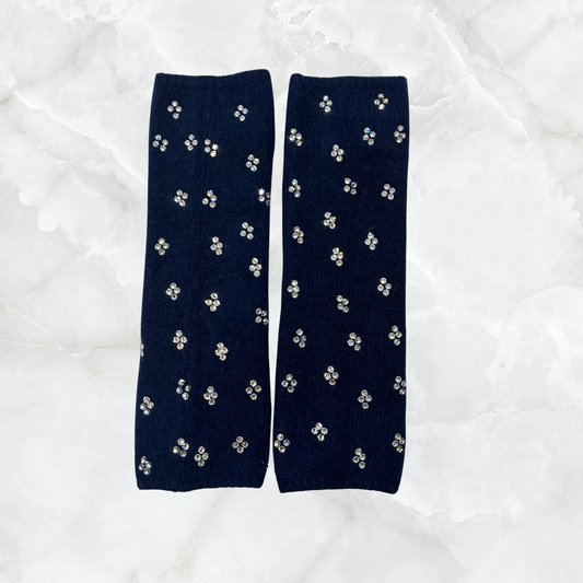 Cashmere Long Fingerless Gloves with Crystal Diamonds All Over