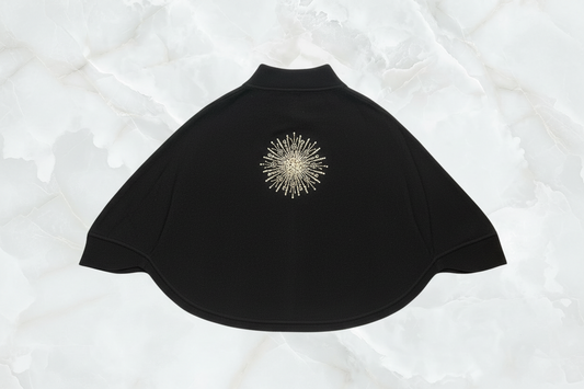 Cashmere Zipped Cape w. Hand Embroidered Star