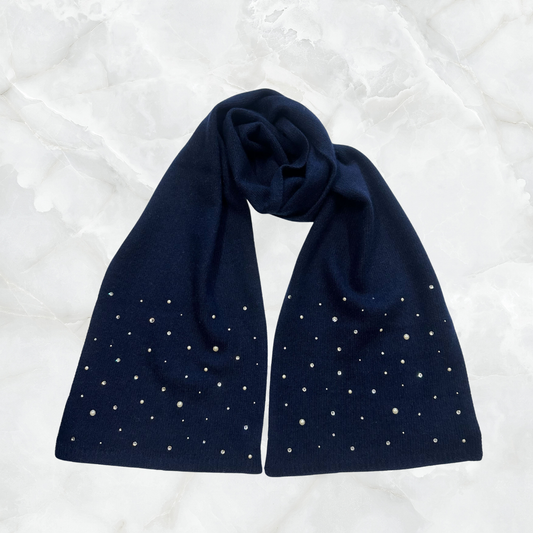 Cashmere Scarf with Scattered Micro Crystals & Pearls