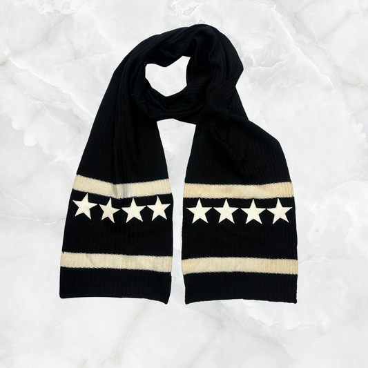Ribbed Scarf with Contrast Stripes & Leather Stars