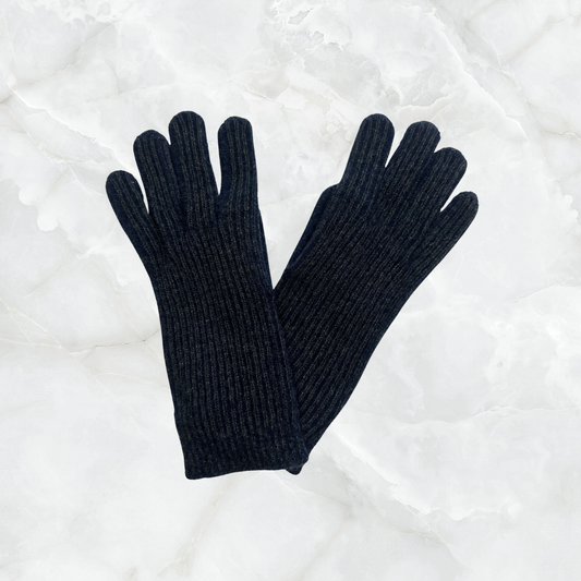 Two Tone Ribbed Gloves with Full Fingers