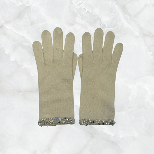 Cashmere Full Finger Gloves with Beaded Cuff