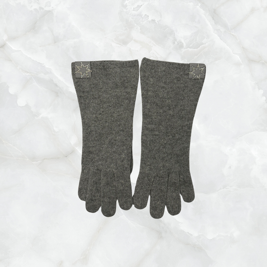 Cashmere Over the Wrist Gloves with Crystal Star Grosgrain Tab