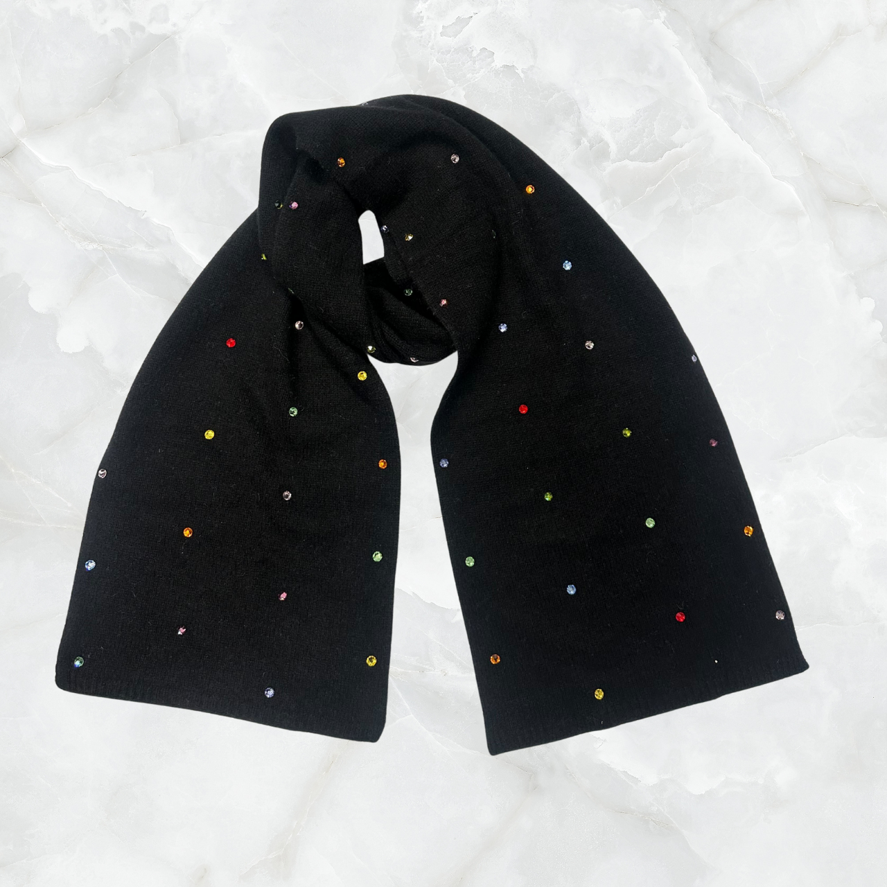 Cashmere Long Scarf with Multicolor Crystals