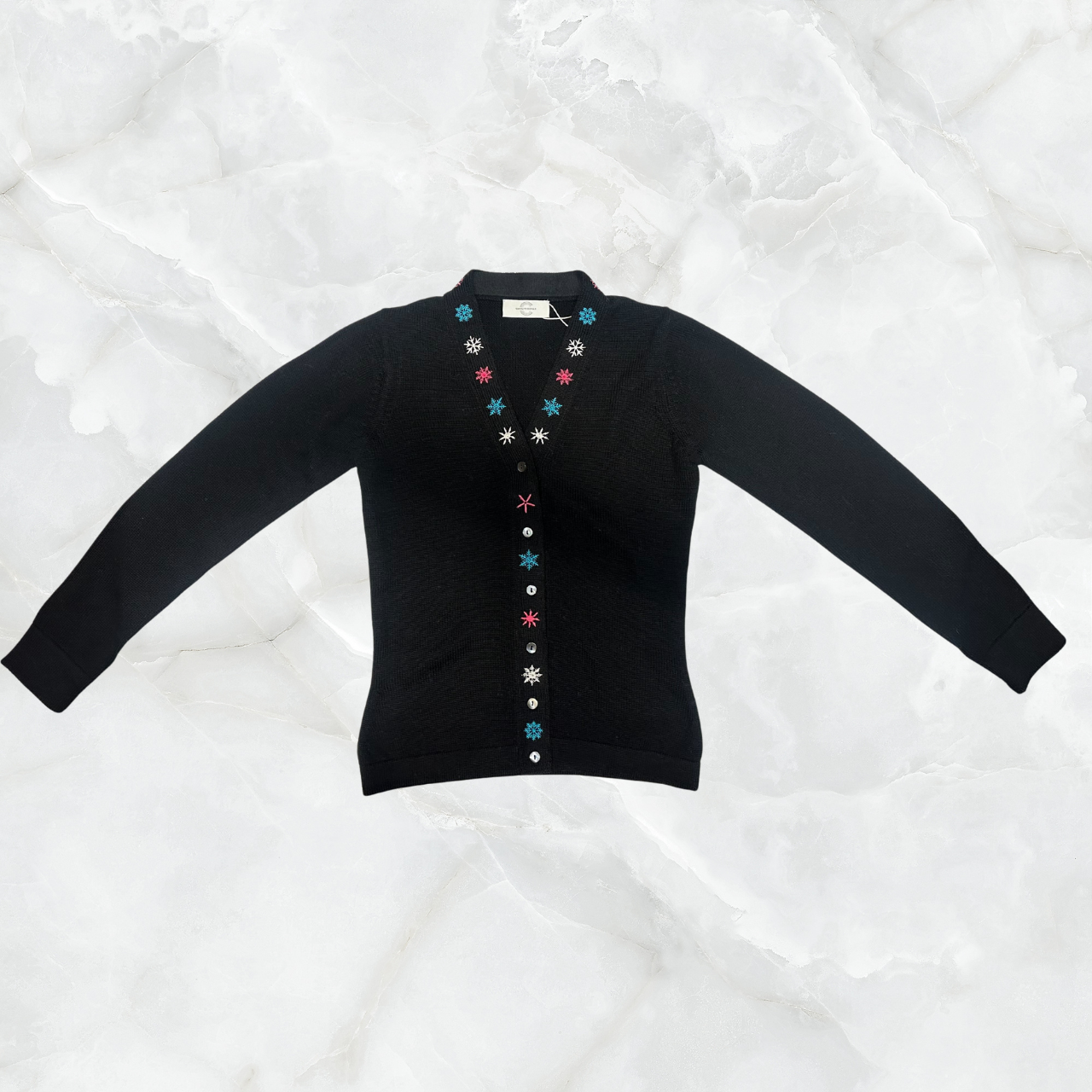 V-neck Cardigan with Snowflake Embroidery