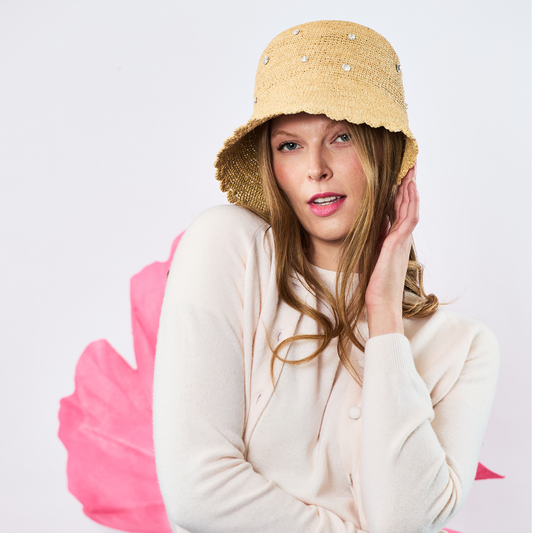 Summer Straw Hat w. Scattered Crystals - Natural