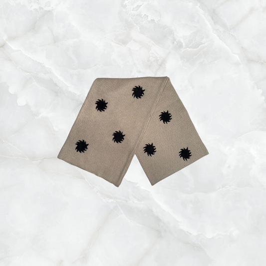 Cashmere Long Scarf with Embroidered Curly Suns