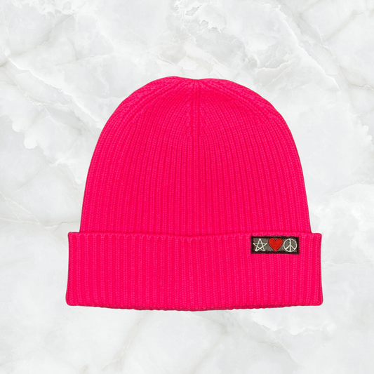 Cashmere Ribbed Beanie w. Embroidered Icons