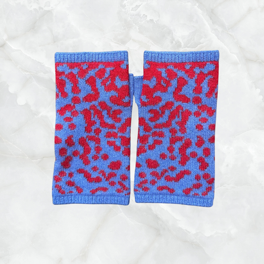 Cashmere Short Fingerless Gloves with Half Tone Intarsia Design