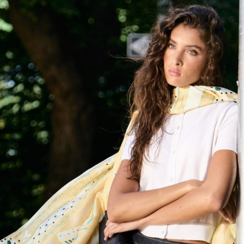 Silk Butterfly Print Shawl - Yellow Print