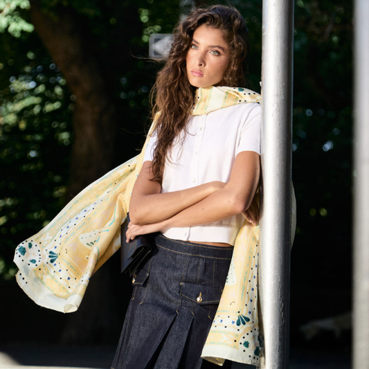 Silk Butterfly Print Shawl - Yellow Print