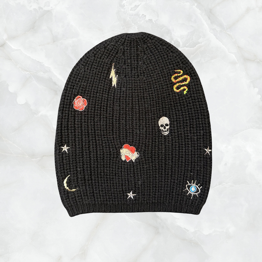 Ribbed Merino Beanie w. Mixed Patches