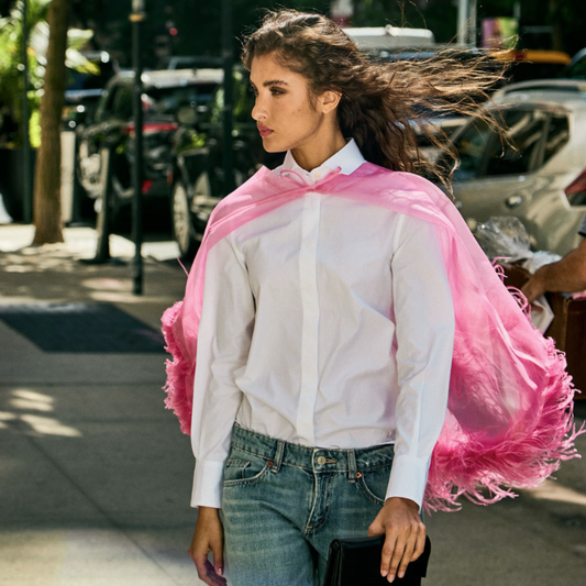 Organza Front Tie Cape w. Ostrich Feather Trim