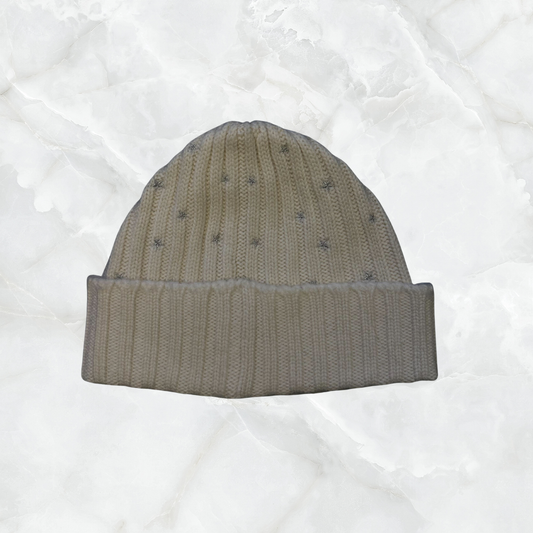 Ribbed Cuffed Merino Beanie with Scattered Stars