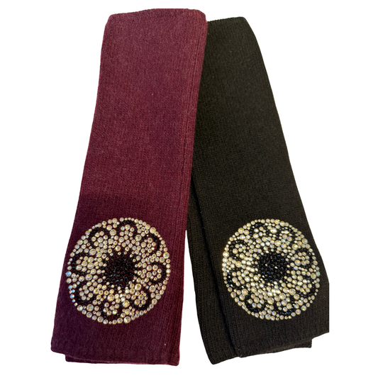 Cashmere Long Fingerless Gloves w. Moon and Stars Medallions