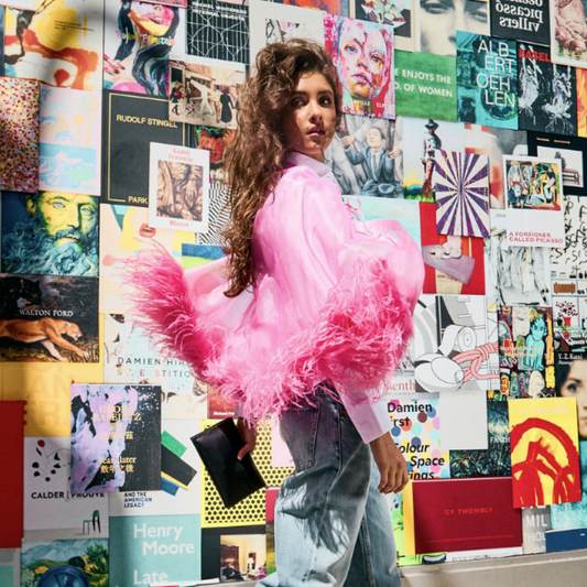 Organza Front Tie Cape w. Ostrich Feather Trim