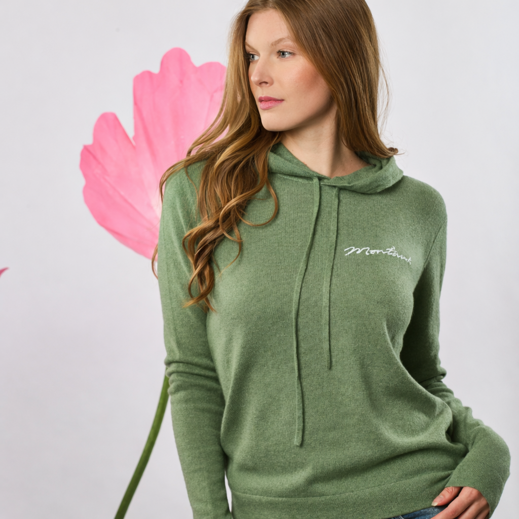 Cashmere Montauk Embroidered Hoodie - Harper Green