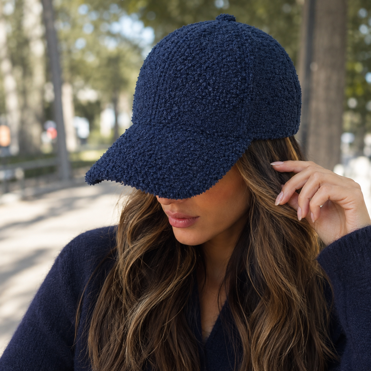 Cotton Fluffy Cap w. Scattered Crystals- Navy