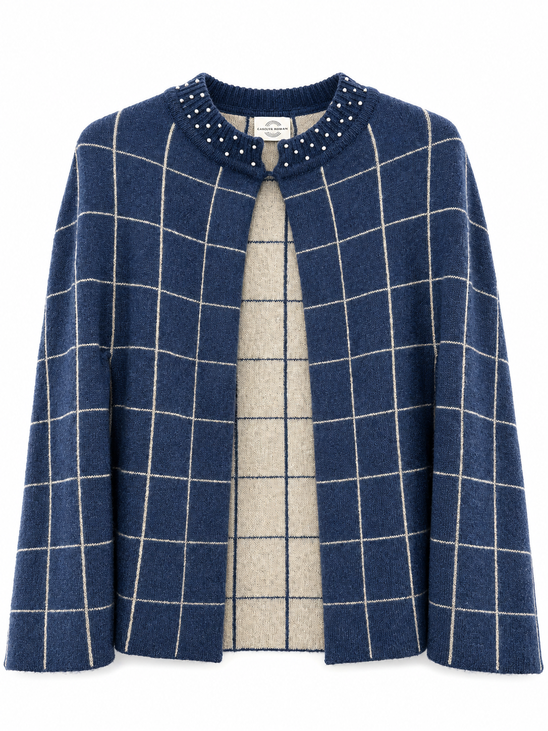 Cashmere O[pen Front Cape with pattern and scattered crystals on neck- Blue
