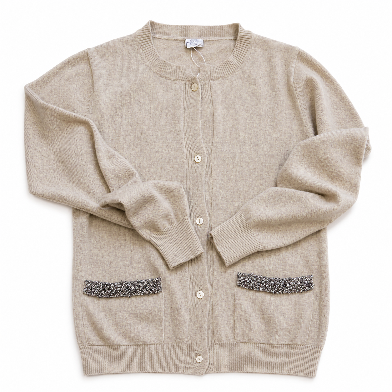 Cashmere Cardigan with Hand beaded pockets