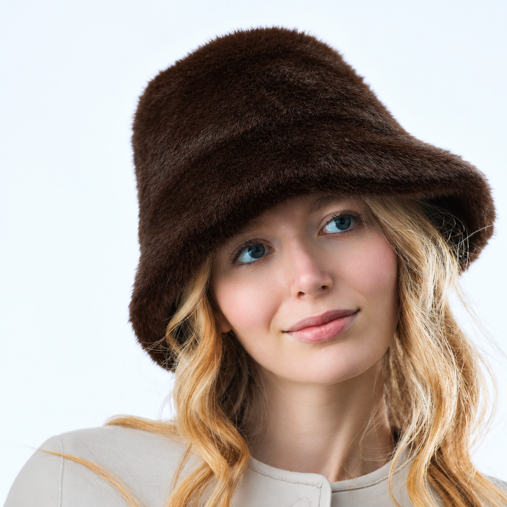 Faux Fur Bucket Hat- Brown