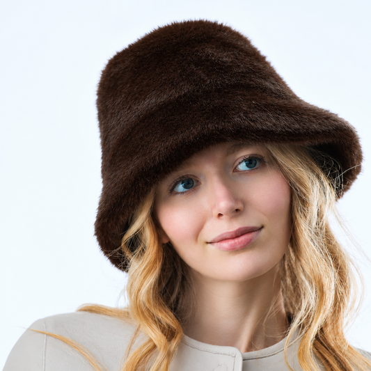 Faux Fur Bucket Hat- Brown