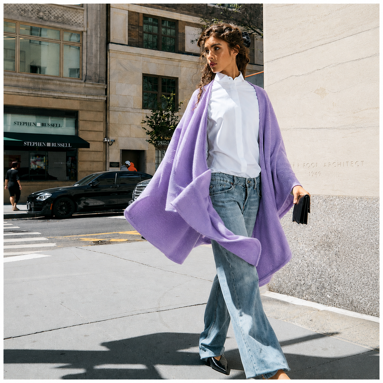Cashmere Wool Knit Ruana with Scattered Crystals - Lavender