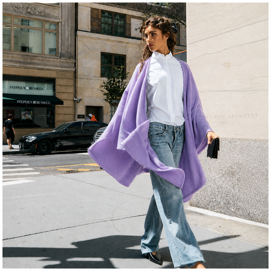 Cashmere Wool Knit Ruana with Scattered Crystals - Lavender