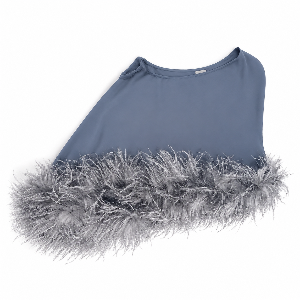 Silk Georgette Asymmetrical one Shoulder Cape w. Ostrich Feather trim