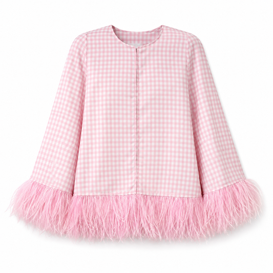 Open Front Cape w. Ostrich Feather Trim