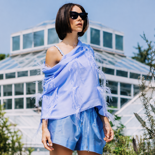 Silk Shawl w. Scattered Ostrich Feathers