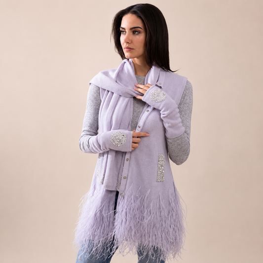 Cashmere Vest w. Embroidered Pockets & Feathers