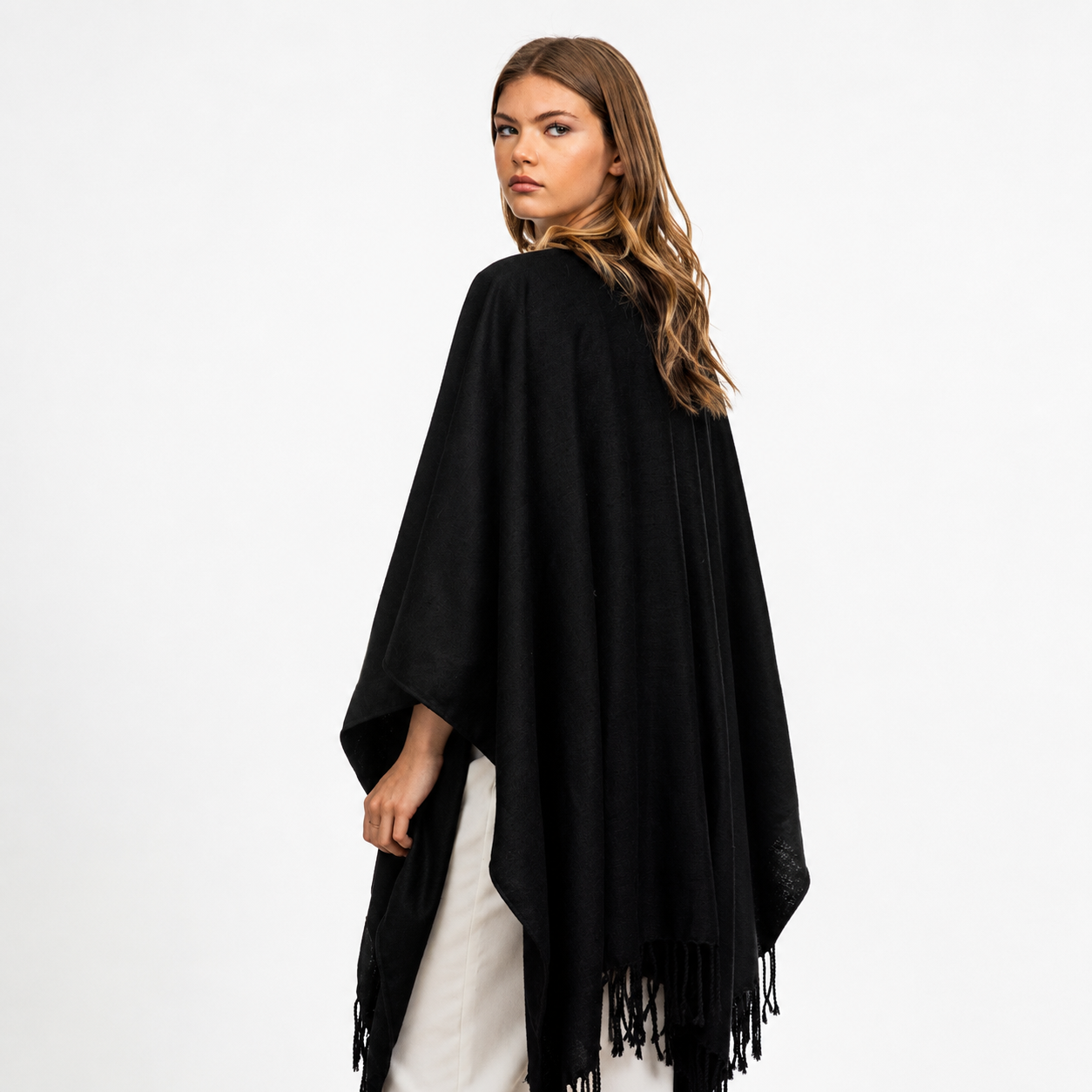 Silk Linen Cover up w. Fringe -Black