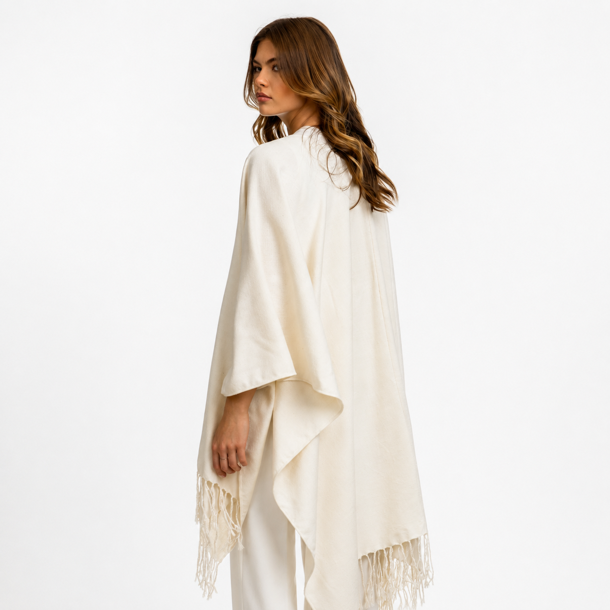 Silk Linen Cover Up w. Fringe -White