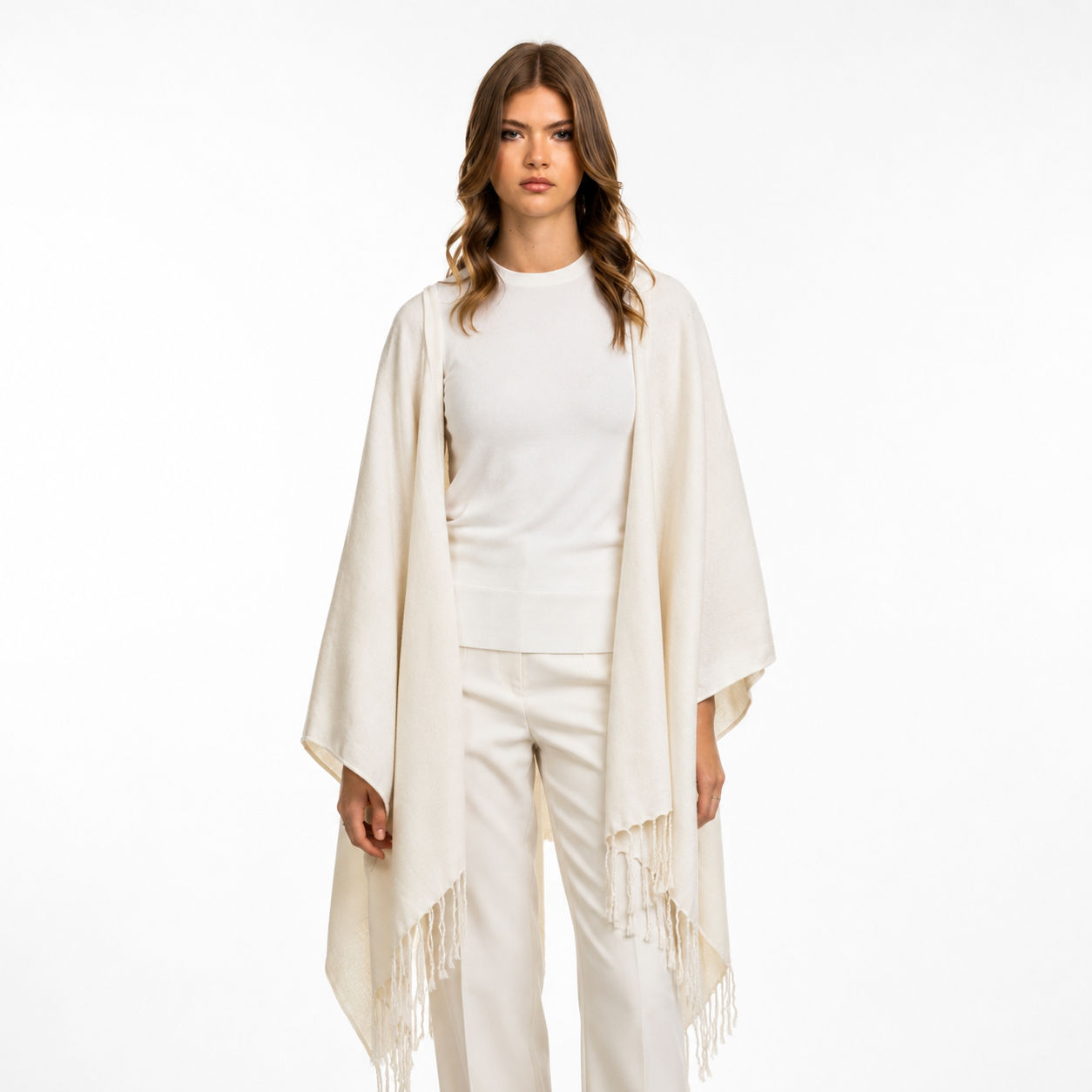 Silk Linen Cover Up w. Fringe -White