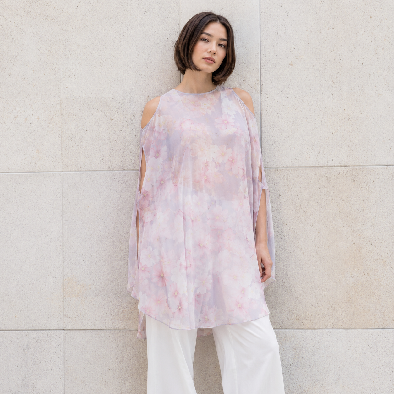 Cloudy Printed Kaftan w. Swarovski Crystal Slits