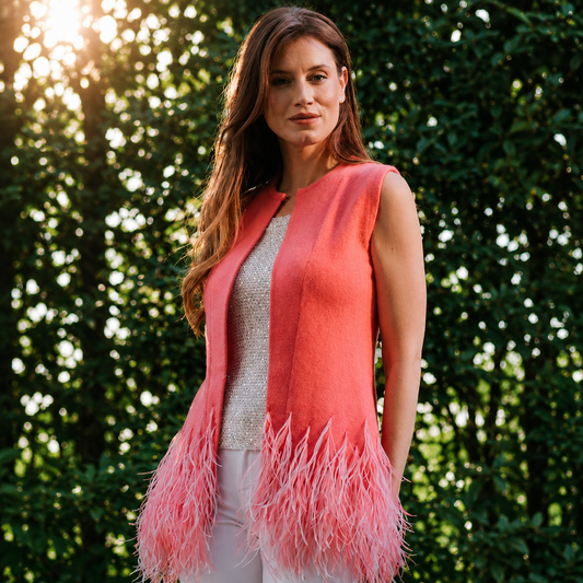 Cashmere Vest w. Ostrich Feather Trim