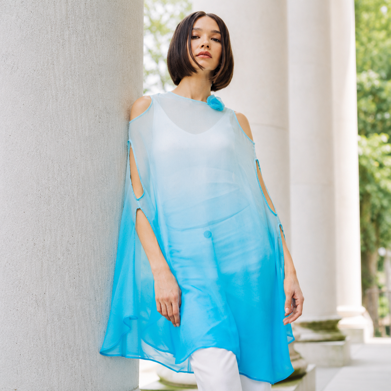 Silk Chiffon Kaftan w. Flower