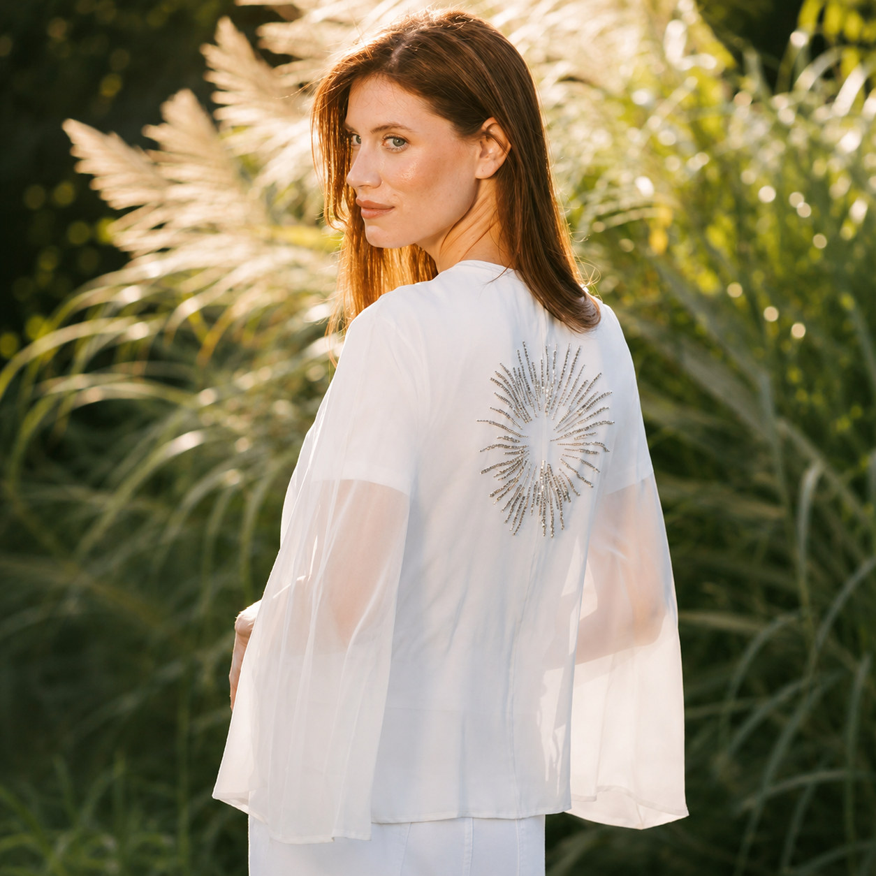Silk Georgette Cape w. Beaded Starburst