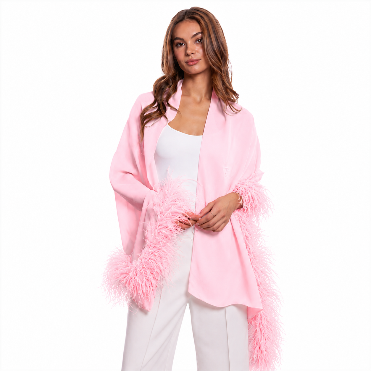 Silk Georgette Shawl w. Ostrich Feather Trim
