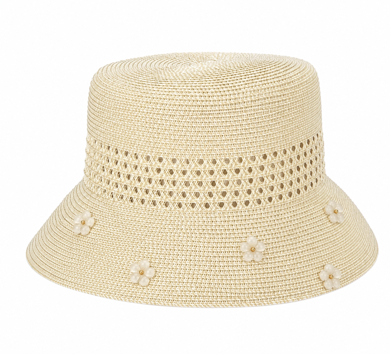 Sun Hat with Embellished Flowers