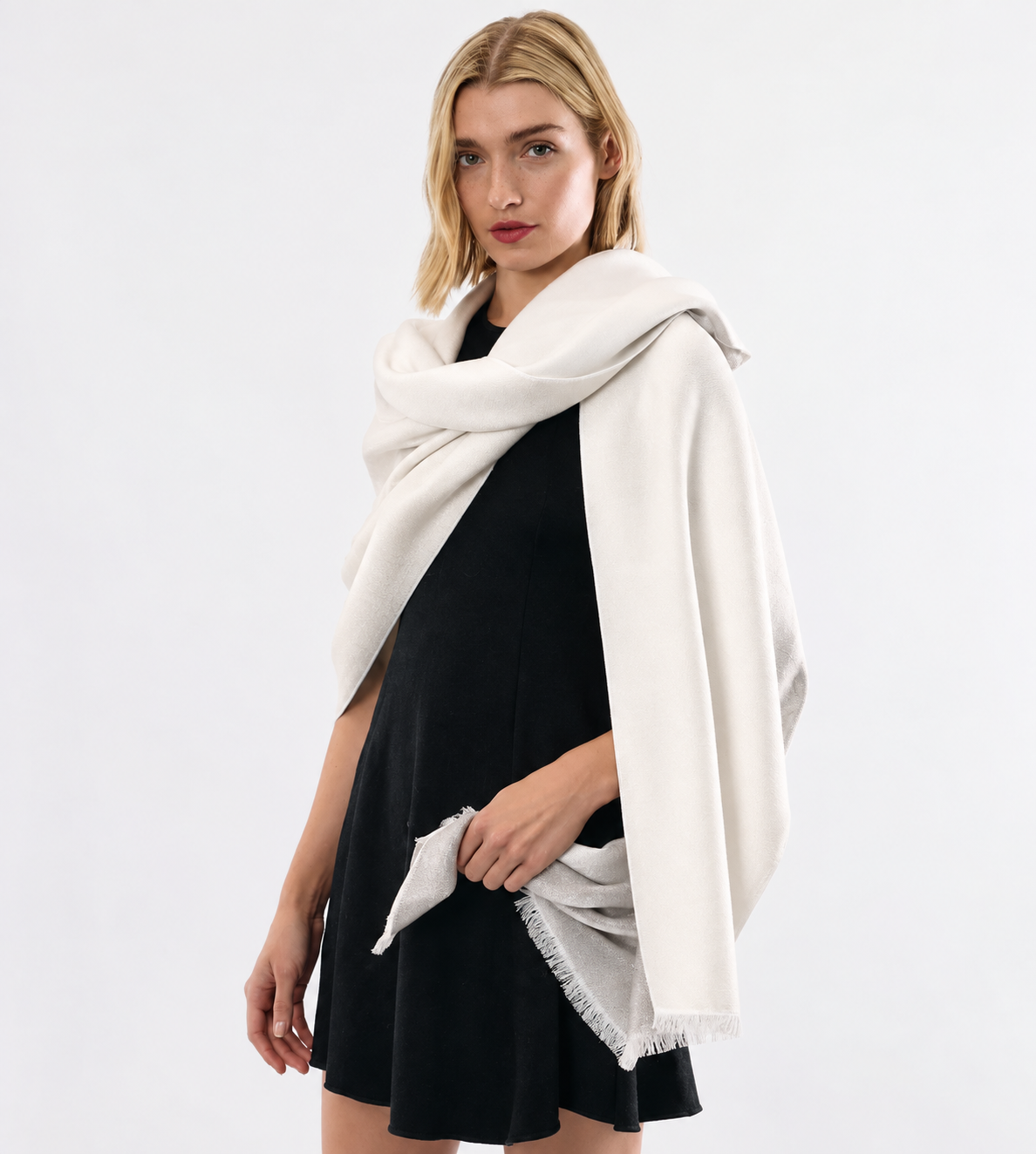 Reversible Metallic Shawl - White w. Silver